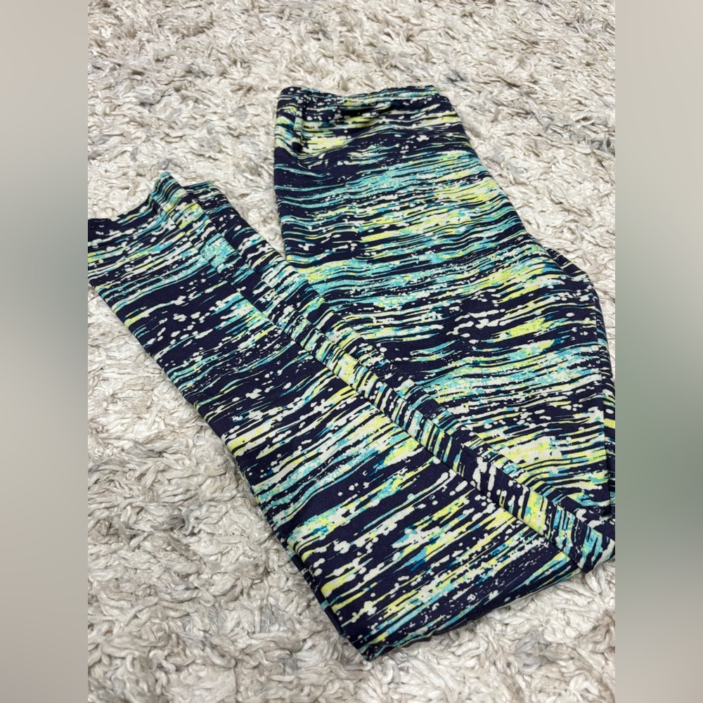 Women’s Medium Blue Yellow Patterned Leggings - Picture 1 of 5